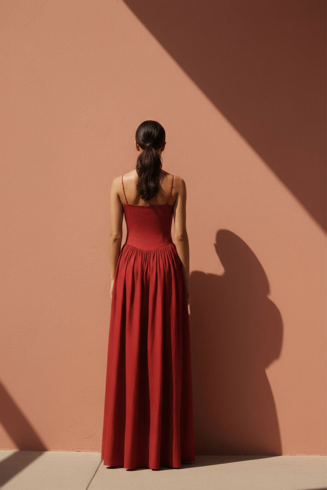 Sienna Red Drop-Waist Maxi Dress - Anasua