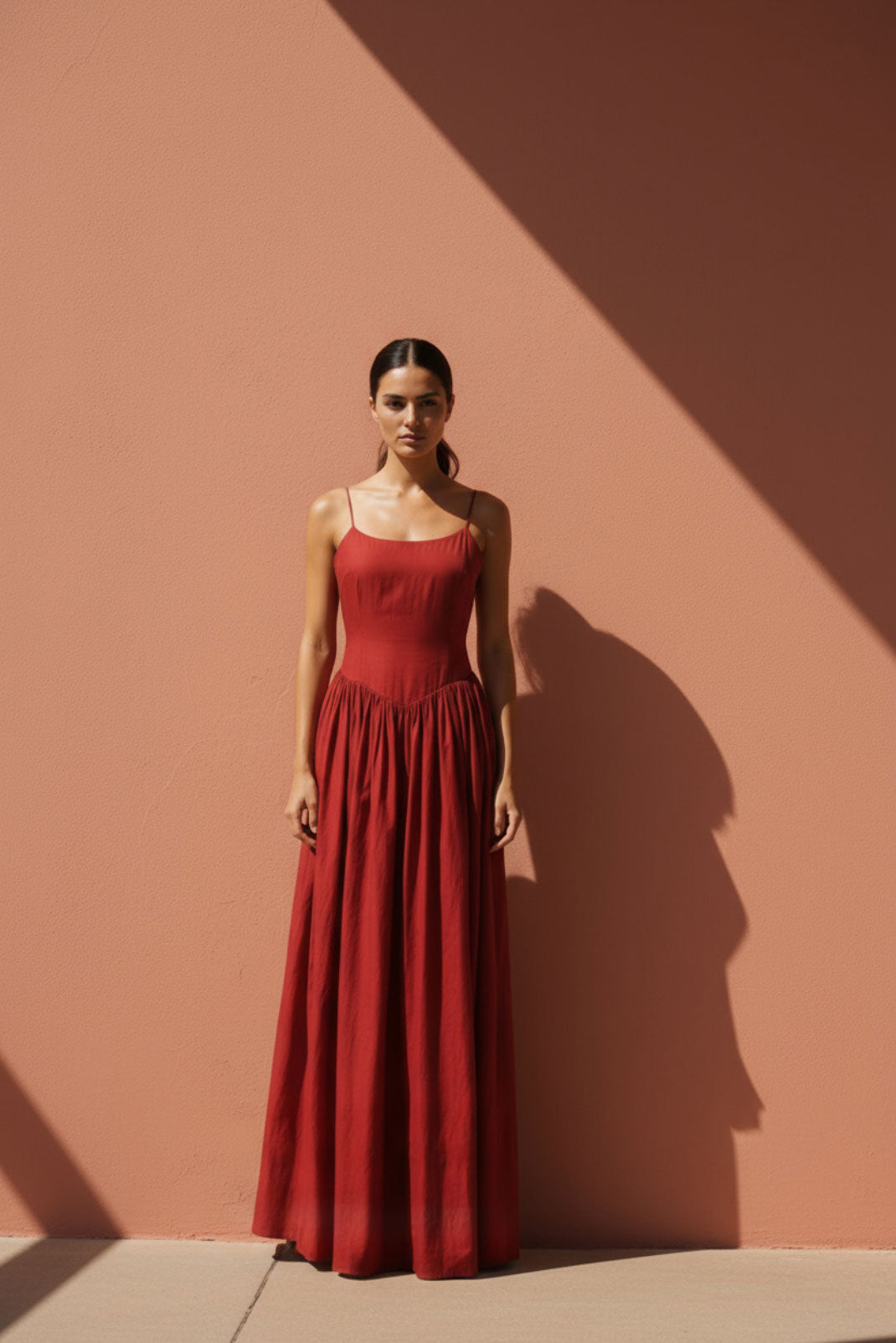 Sienna Red Drop-Waist Maxi Dress - Anasua