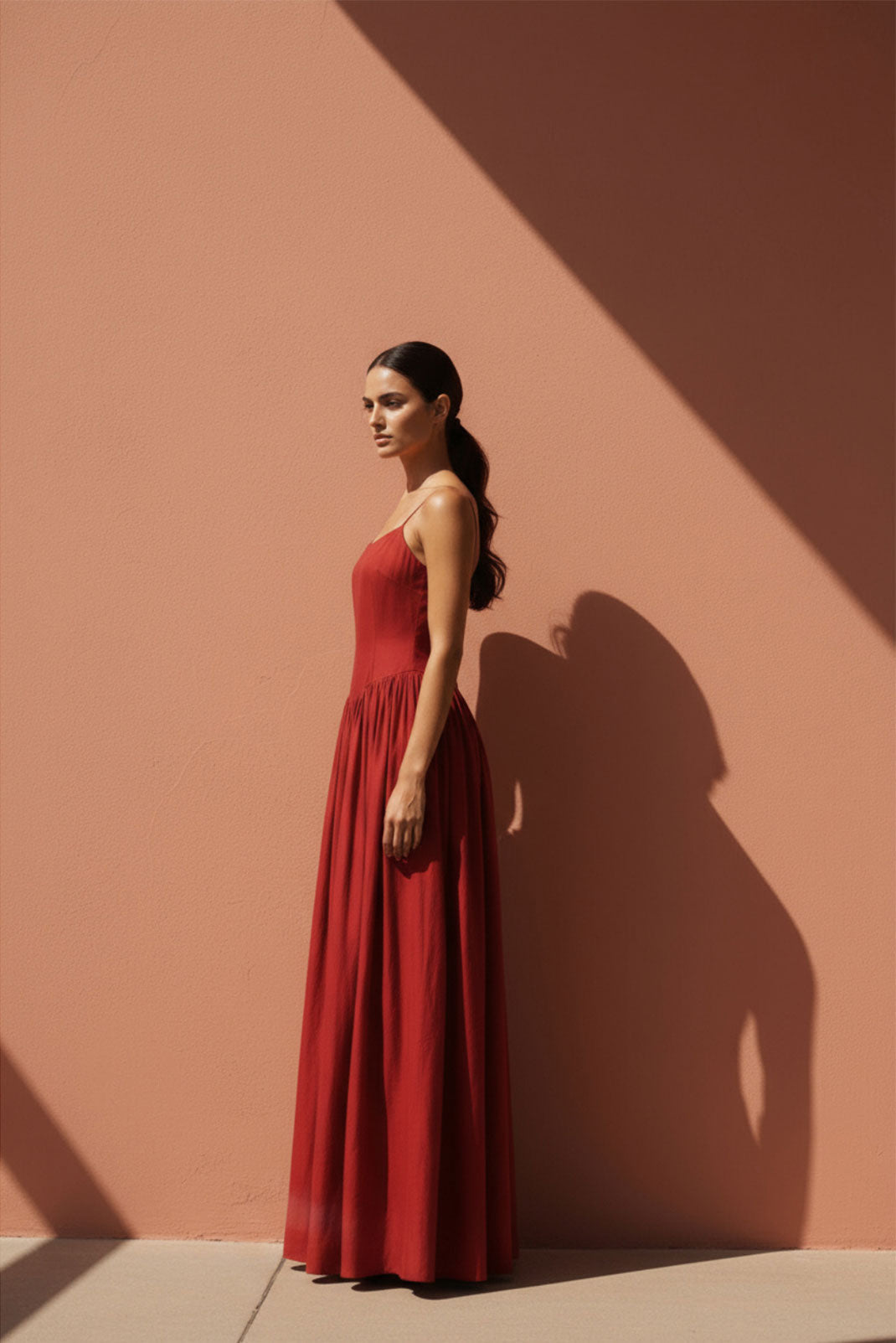Sienna Red Drop-Waist Maxi Dress - Anasua