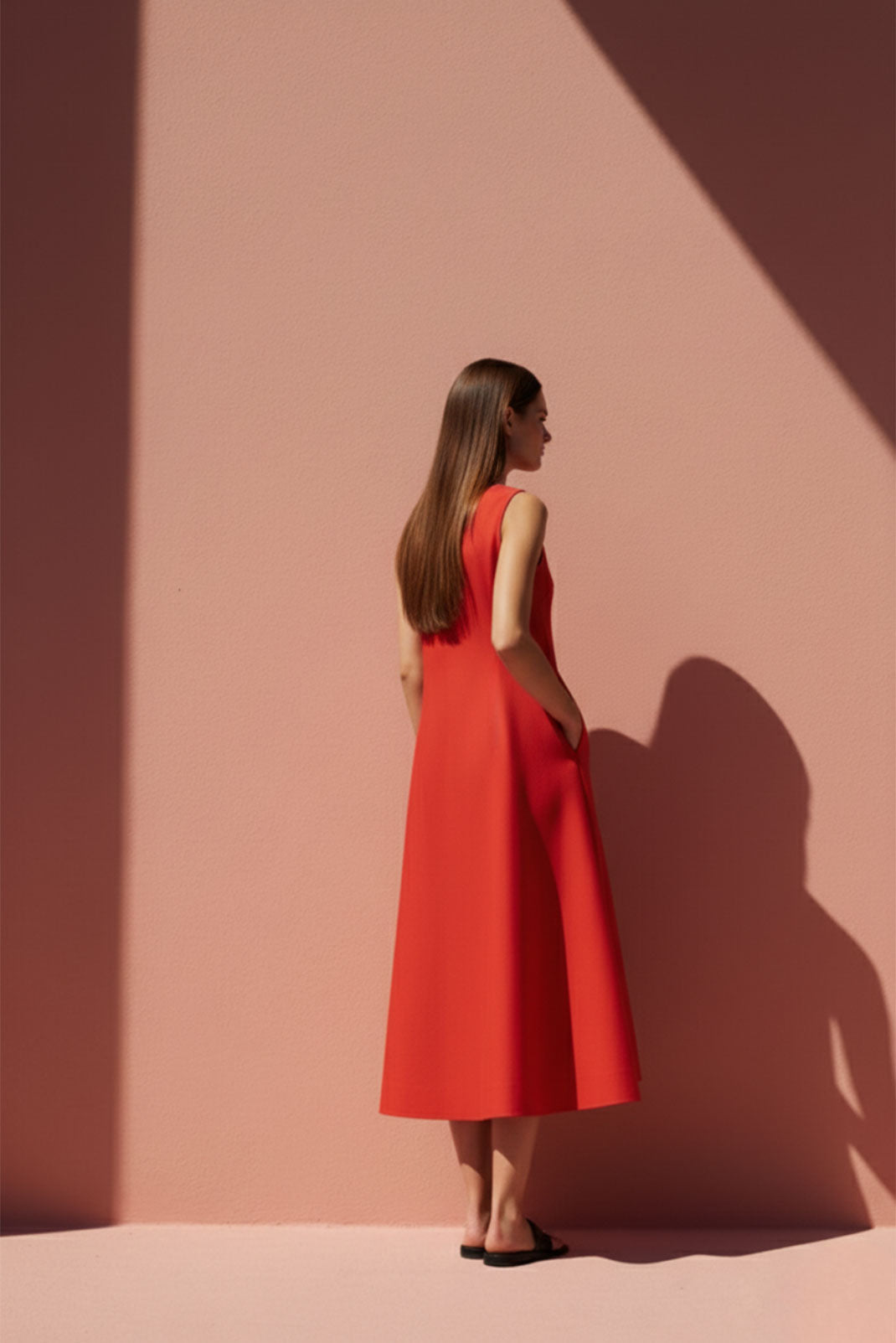 Sienna Red A-Line Shift Midi Dress - Anasua