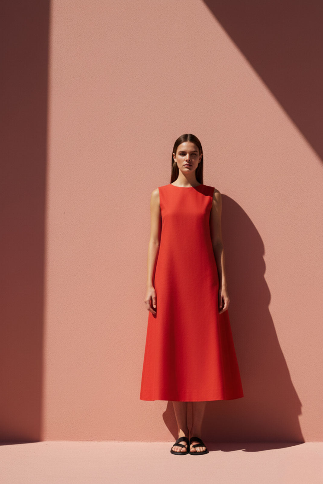 Sienna Red A-Line Shift Midi Dress - Anasua