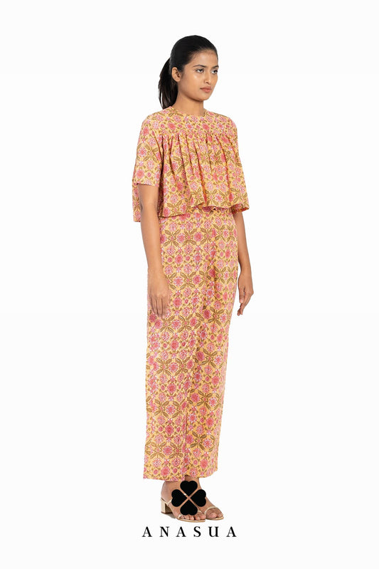Light Orange Floral Flare Top & Pant Co-Ord Set | Anasua