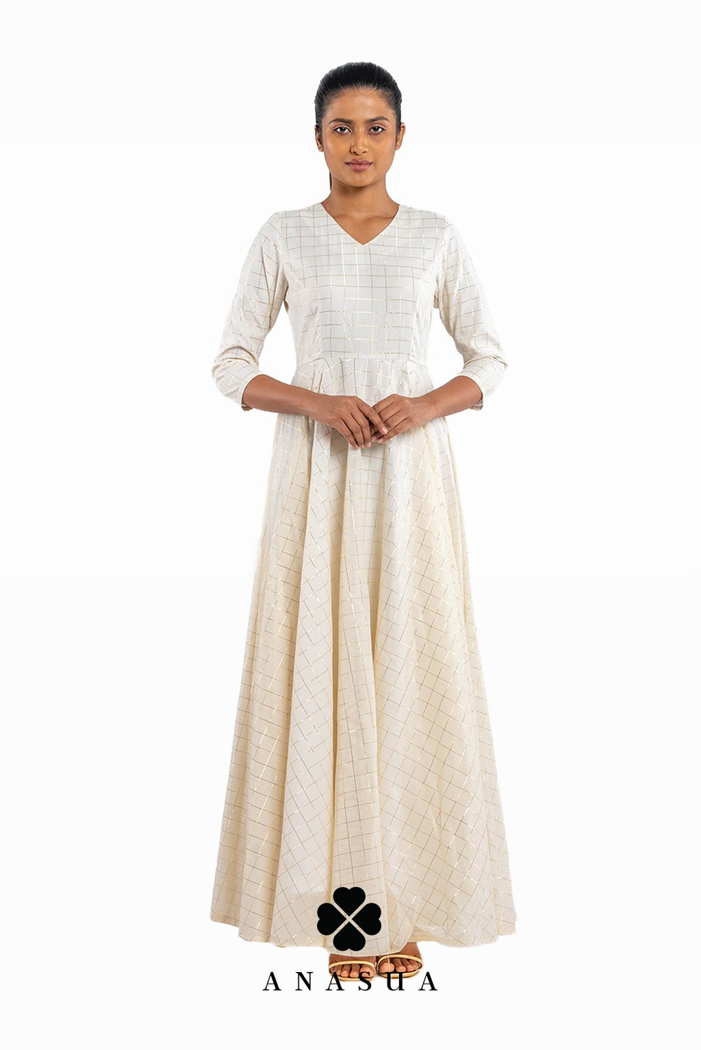 White Chanderi Silk Anarkali Dress | Anasua