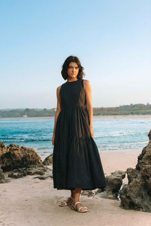 Black Poplin Diu Midi Dress