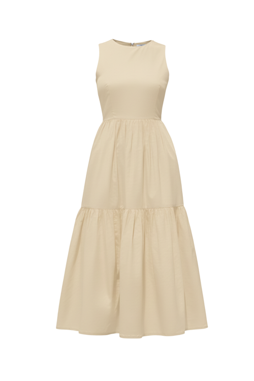 Halo Cream Forme Poplin Cotton Midi Dress