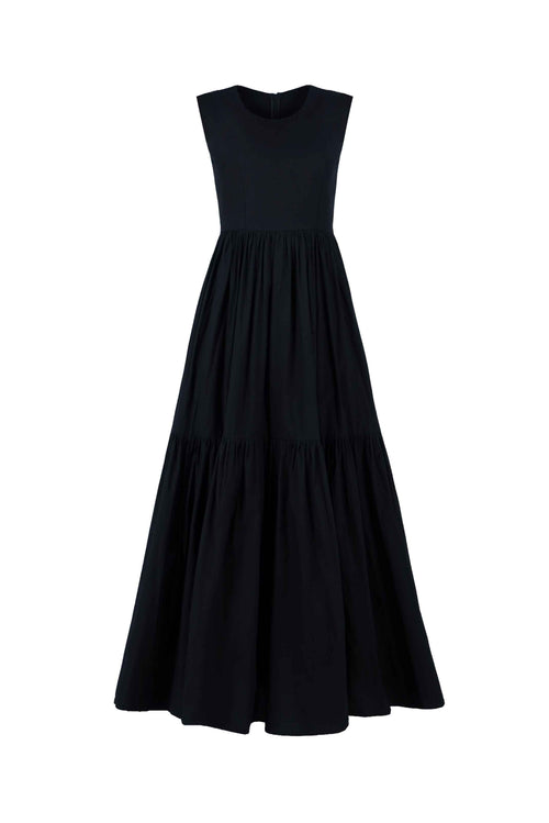 Continuum Poplin Tiered Midi Dress - Anasua 