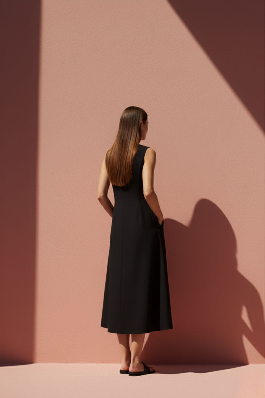 Noir Black A-Line Shift Midi Dress