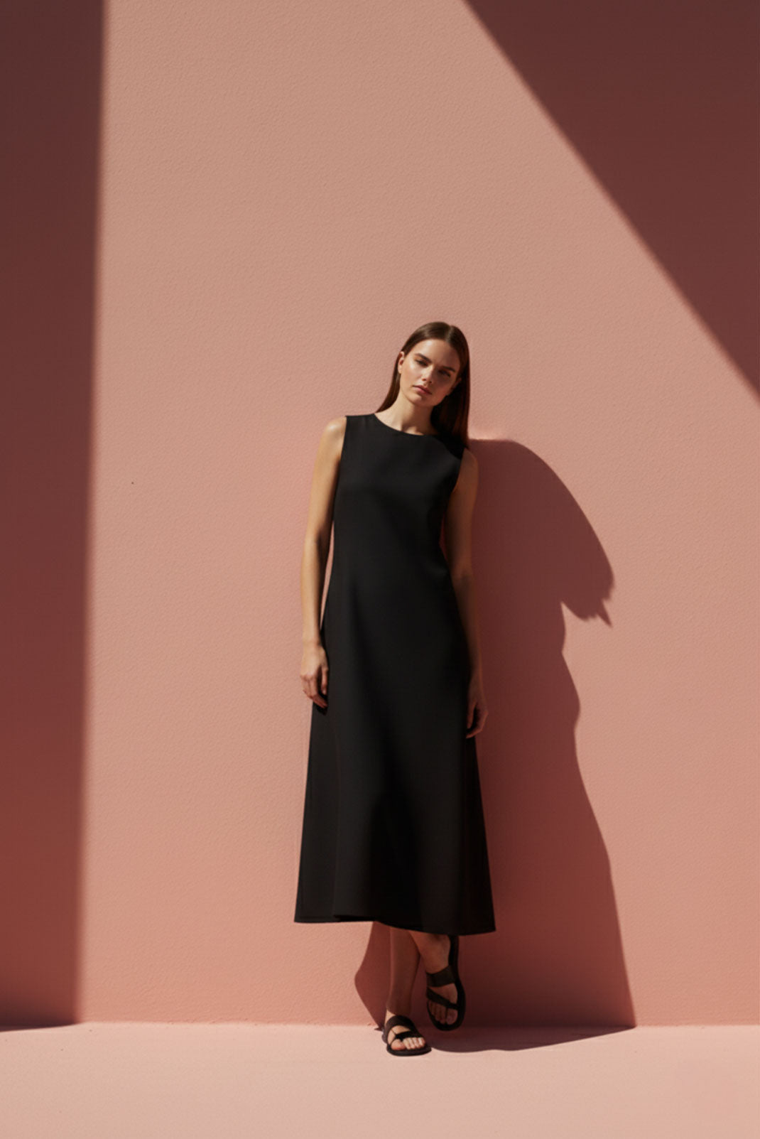 Noir Black A-Line Shift Midi Dress