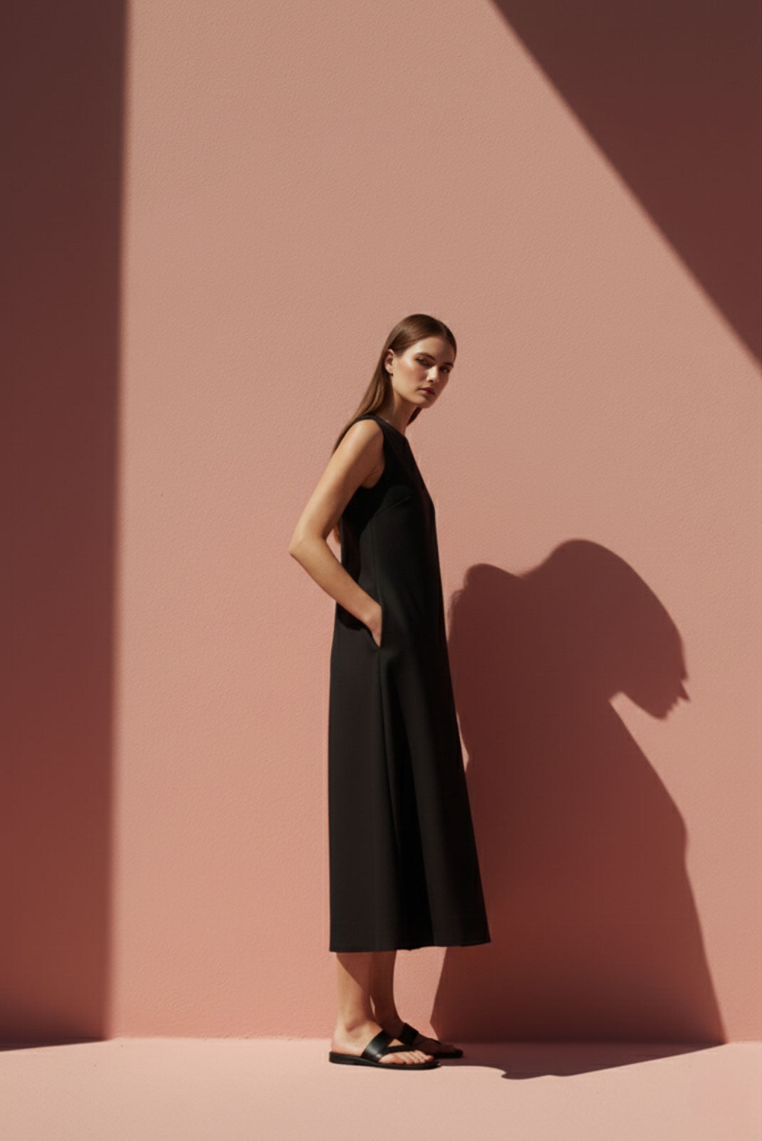 Noir Black A-Line Shift Midi Dress