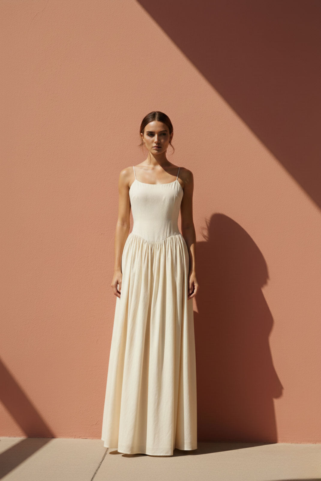 Halo Cream Drop-Waist Maxi Dress