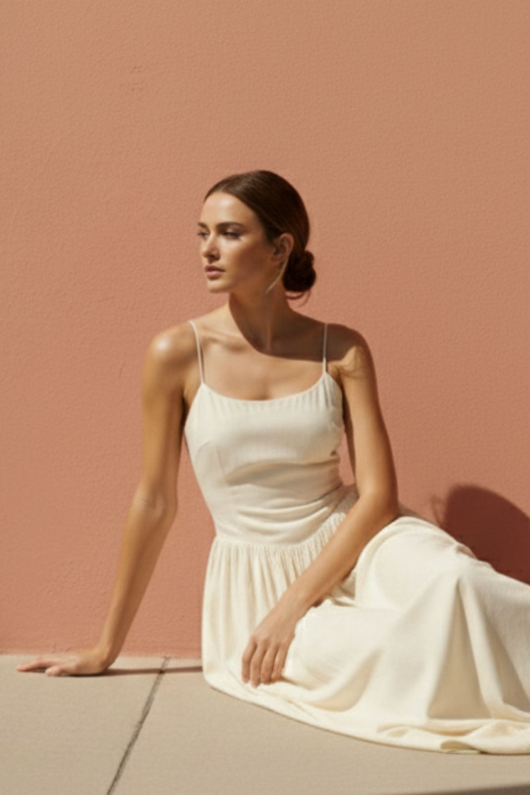 Halo Cream Drop-Waist Maxi Dress