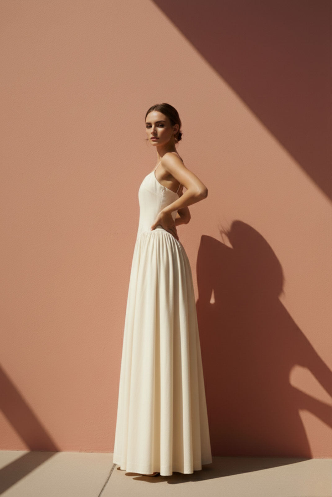 Halo Cream Drop-Waist Maxi Dress