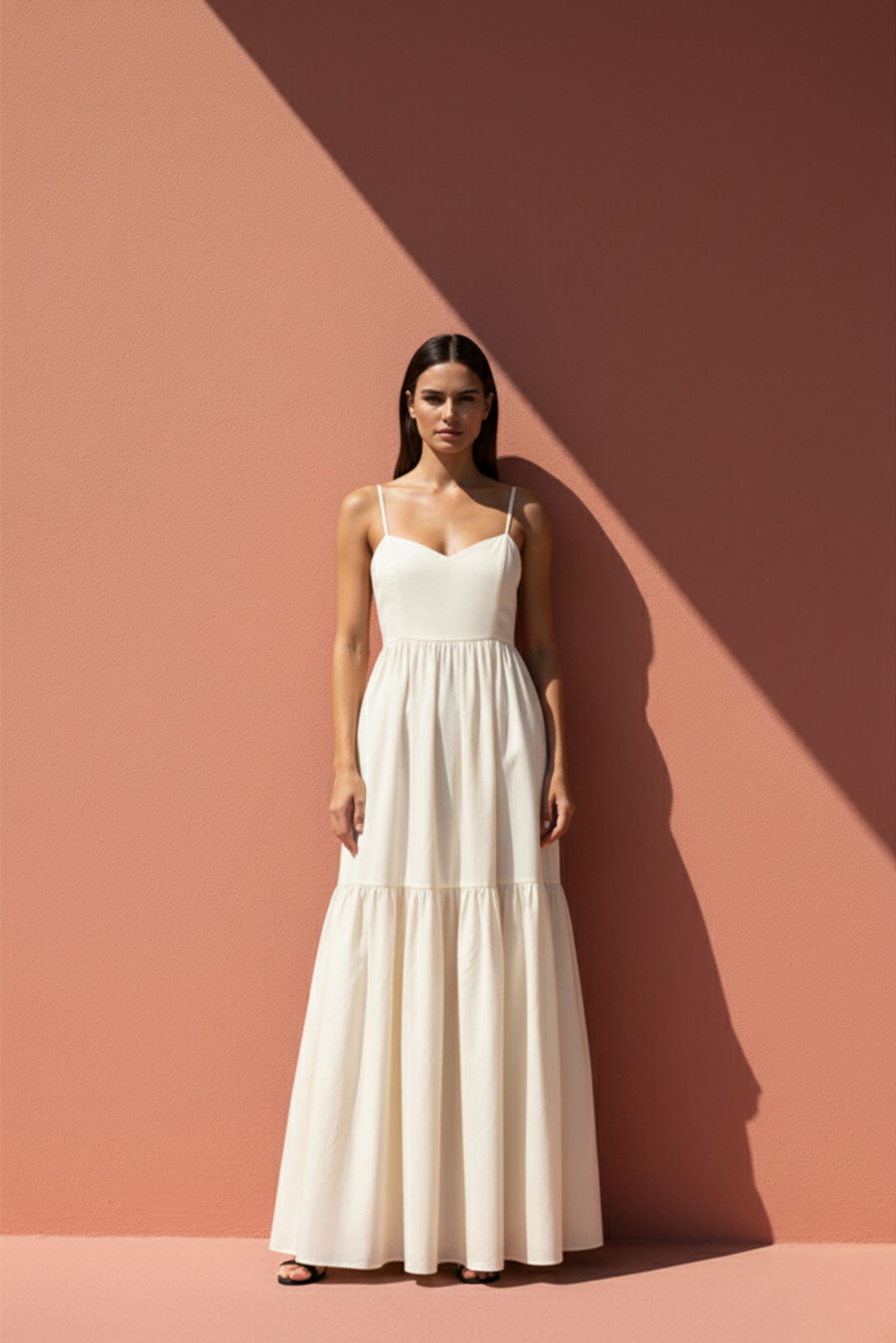 Halo Cream Two-Tier Maxi Dress