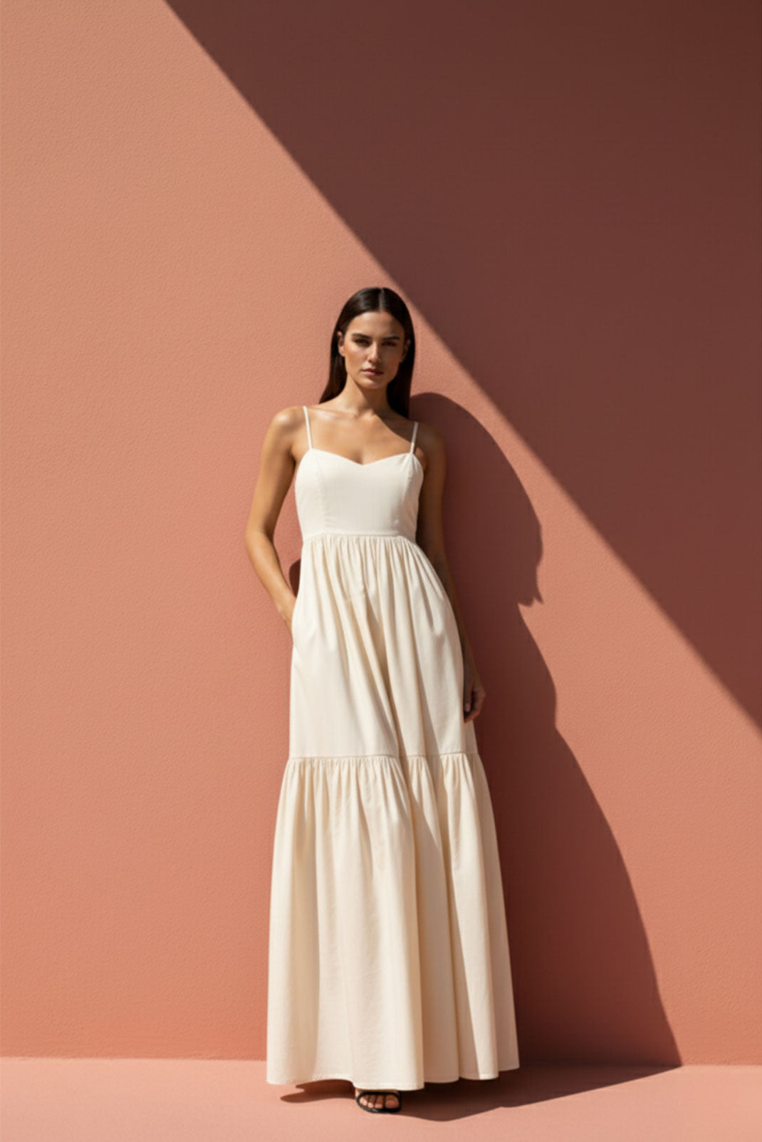 Halo Cream Two-Tier Maxi Dress