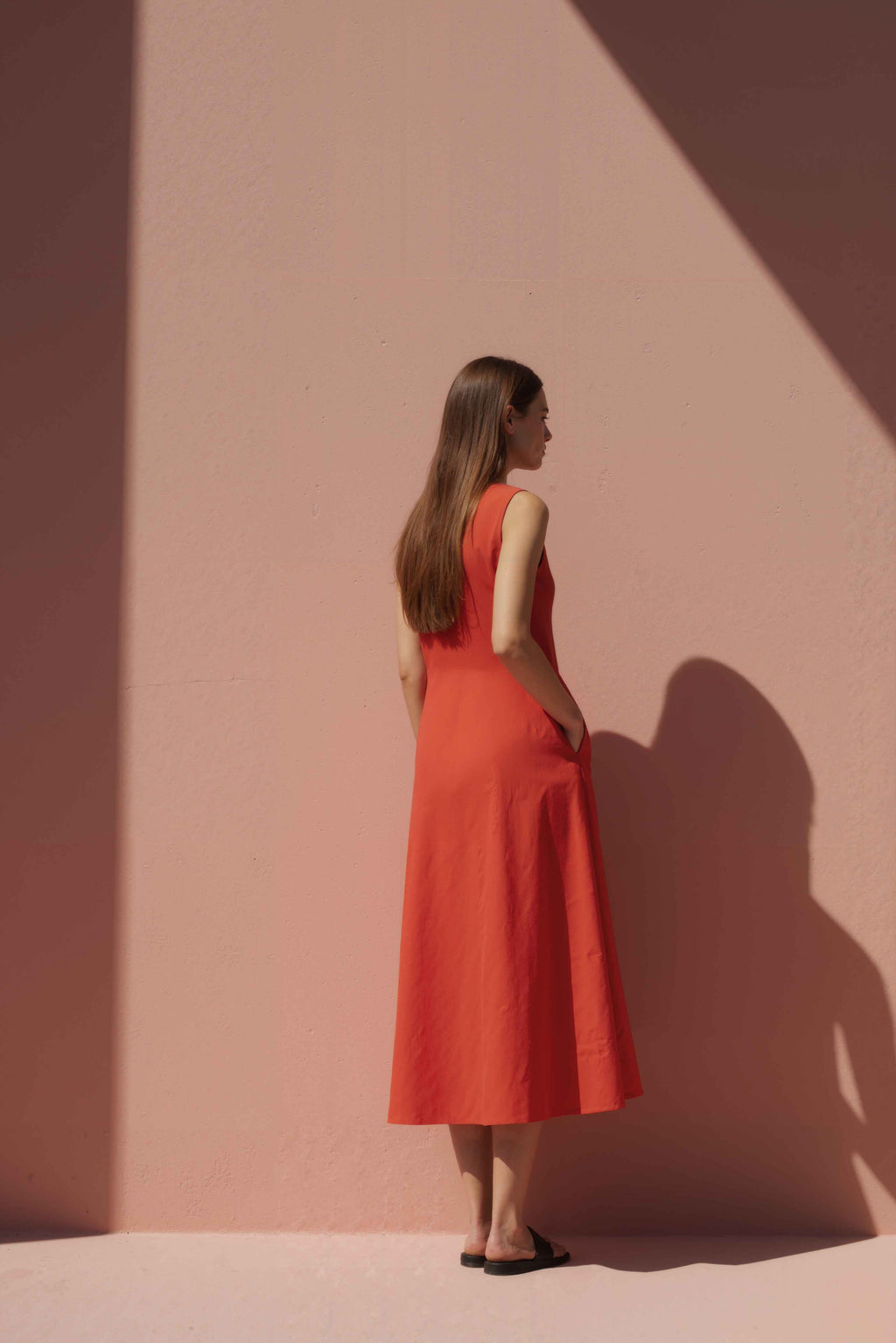 Sienna Red A-Line Shift Midi Dress - Anasua 