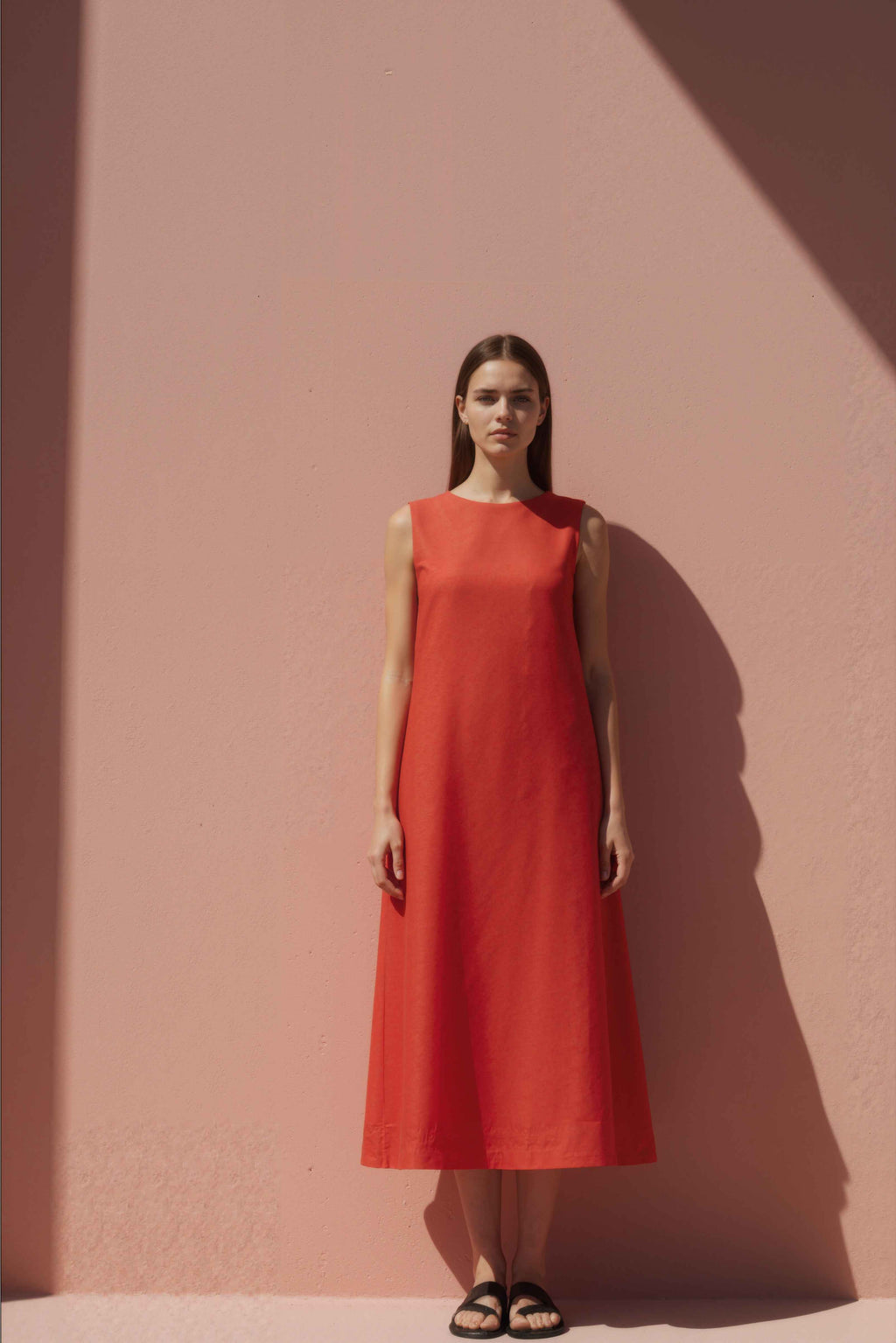 Sienna Red A-Line Shift Midi Dress - Anasua 