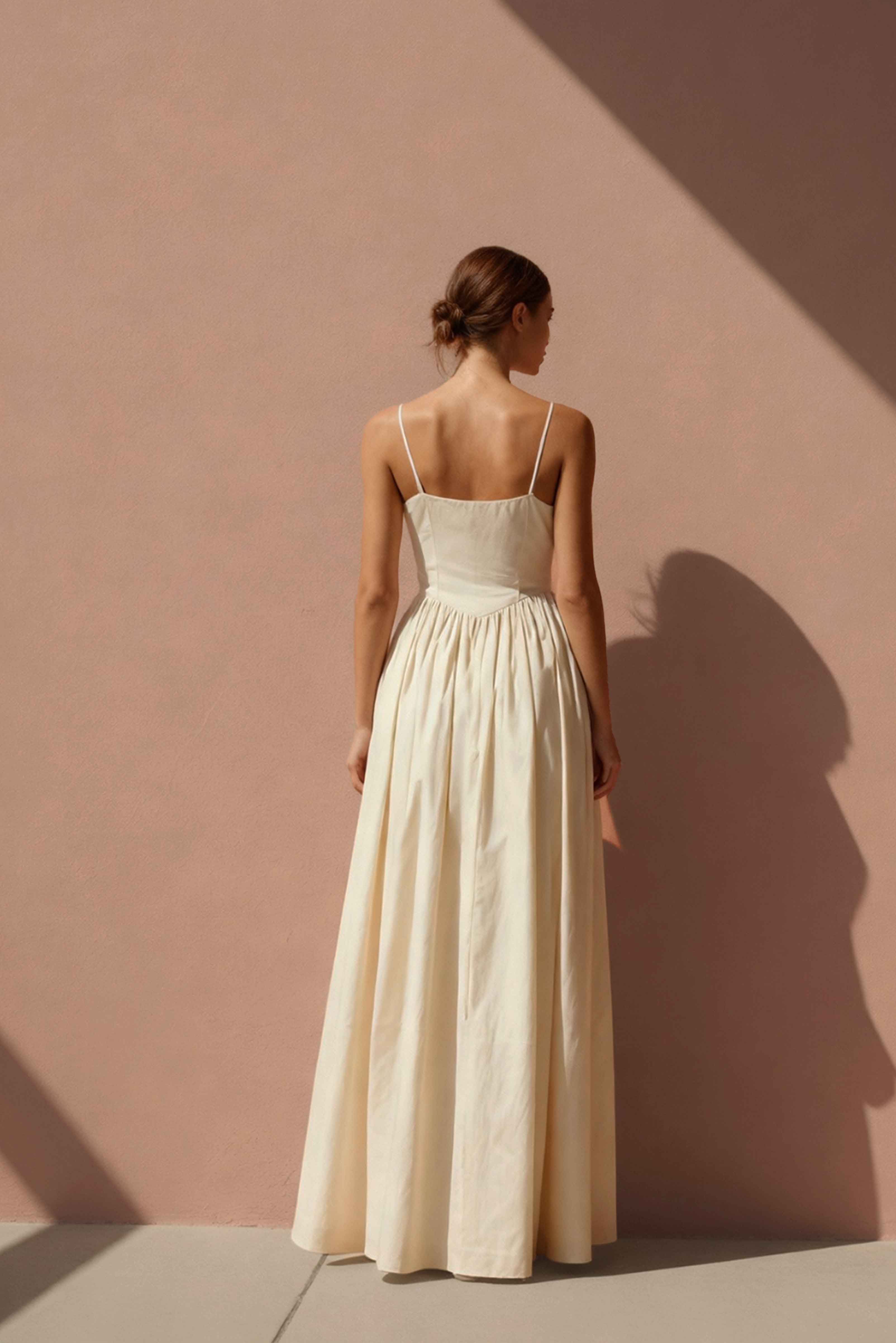 Women in Halo Cream Drop-Waist Cotton Maxi Dress