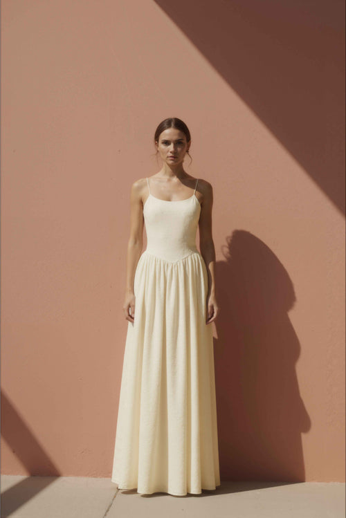Women in Halo Cream Drop-Waist Cotton Maxi Dress