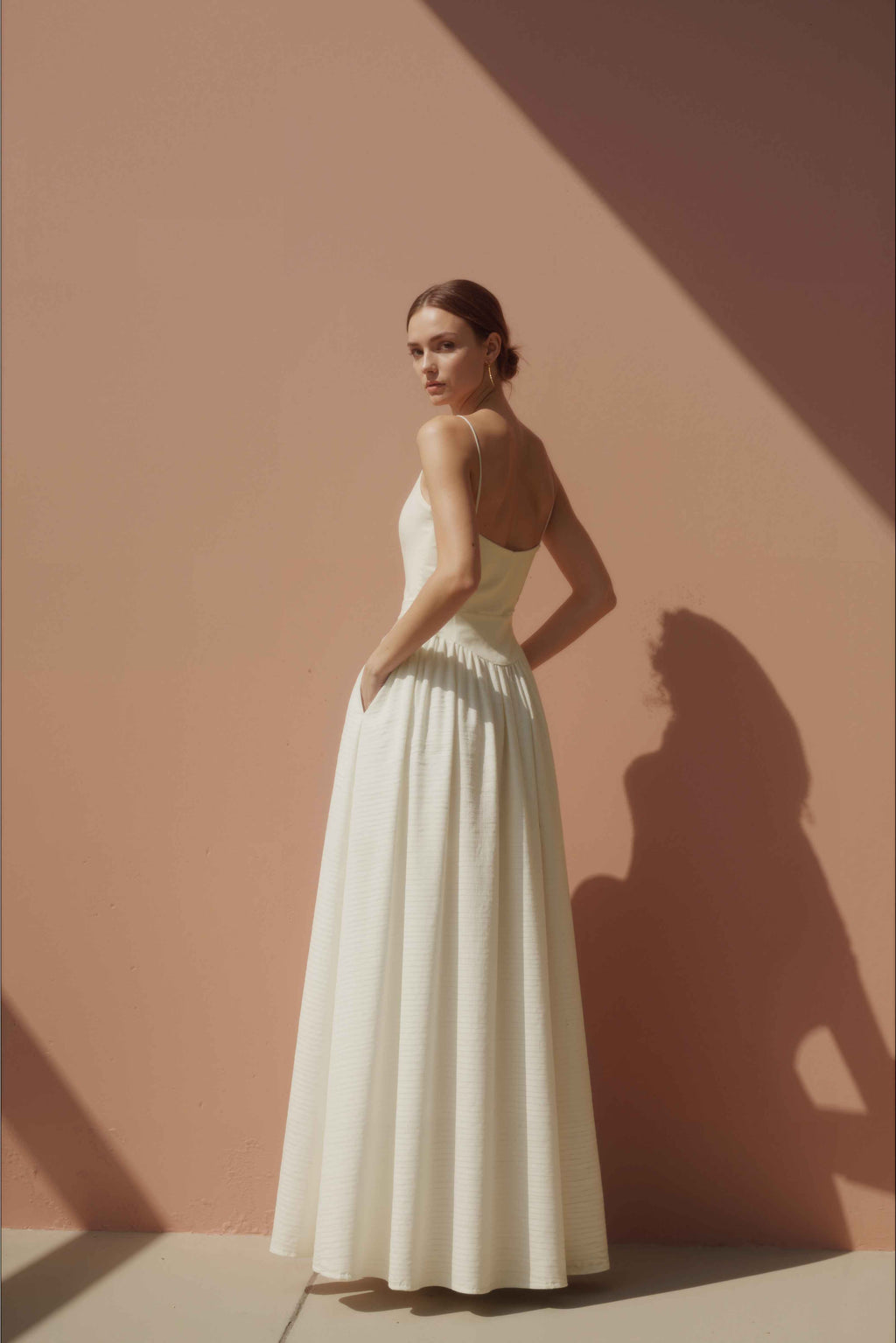 Women in Halo Cream Drop-Waist Cotton Maxi Dress