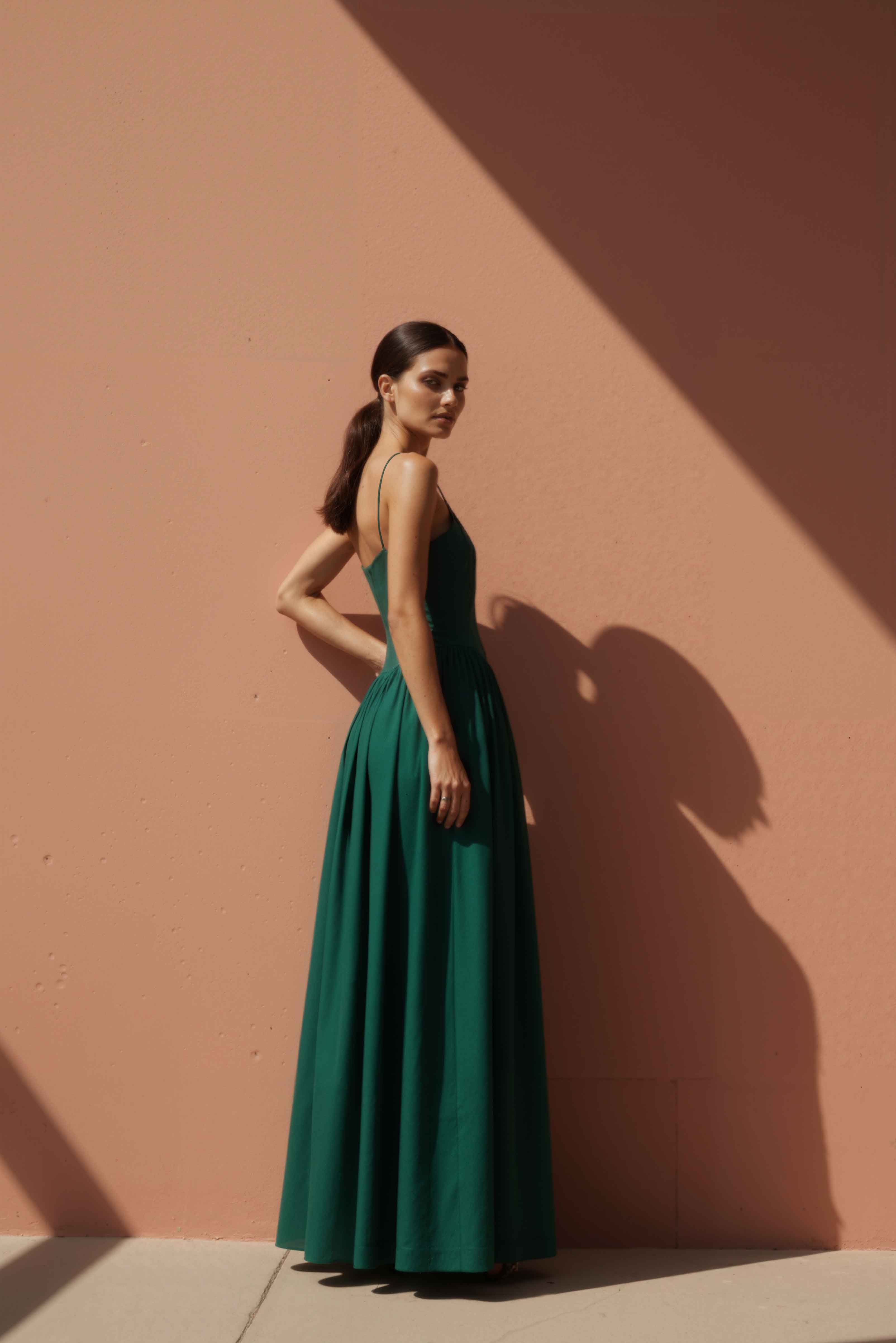 Women in Verdant Green Drop-Waist Cotton Maxi Dress