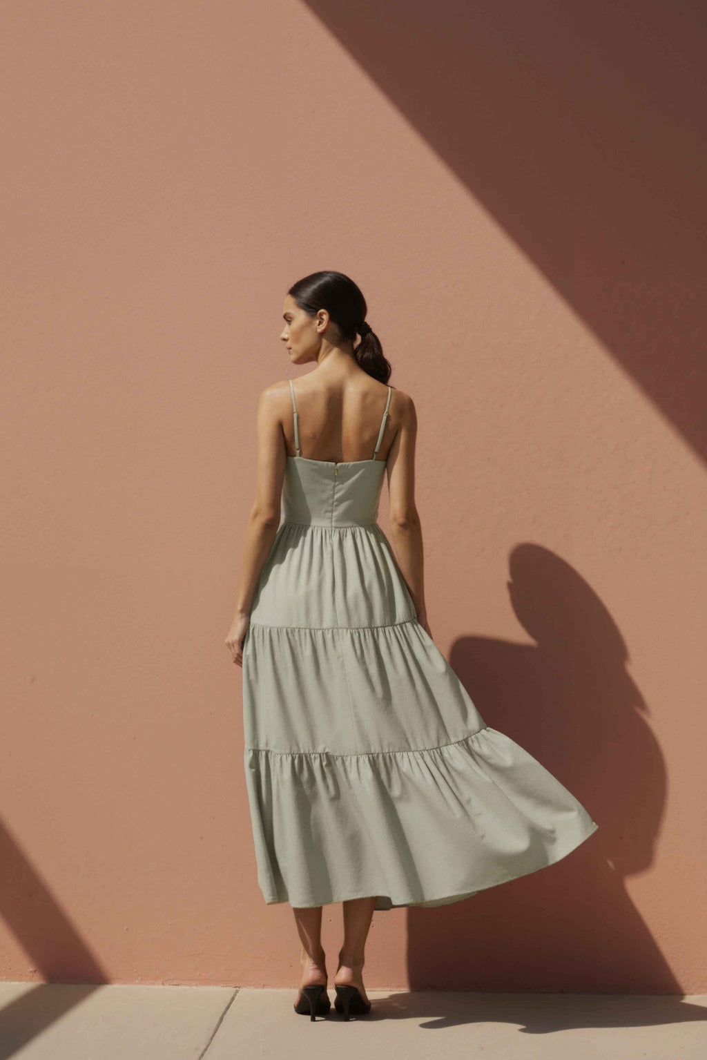 Women in Lumen Sand Tiered Midi Cotton Dress