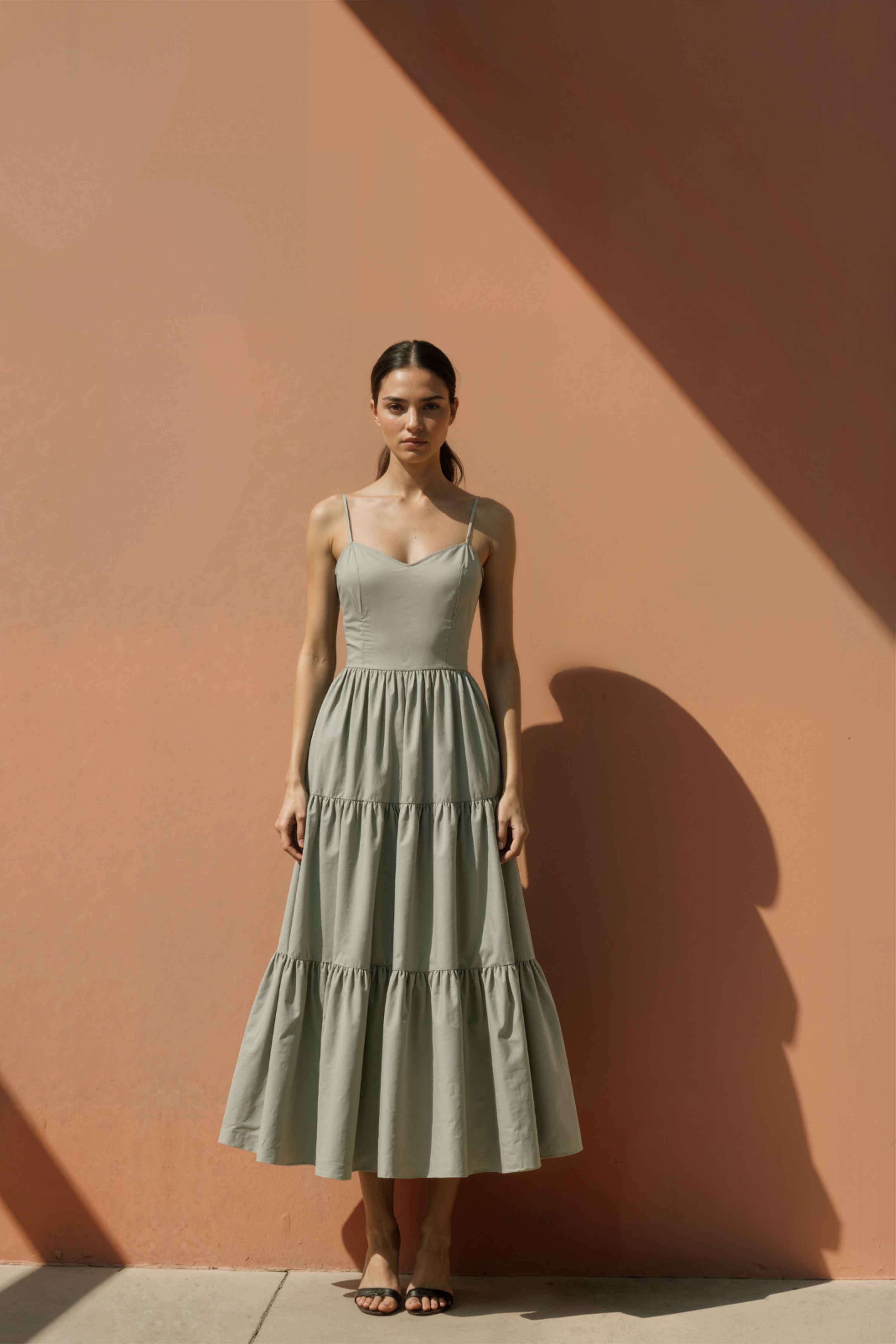 Women in Lumen Sand Tiered Midi Cotton Dress