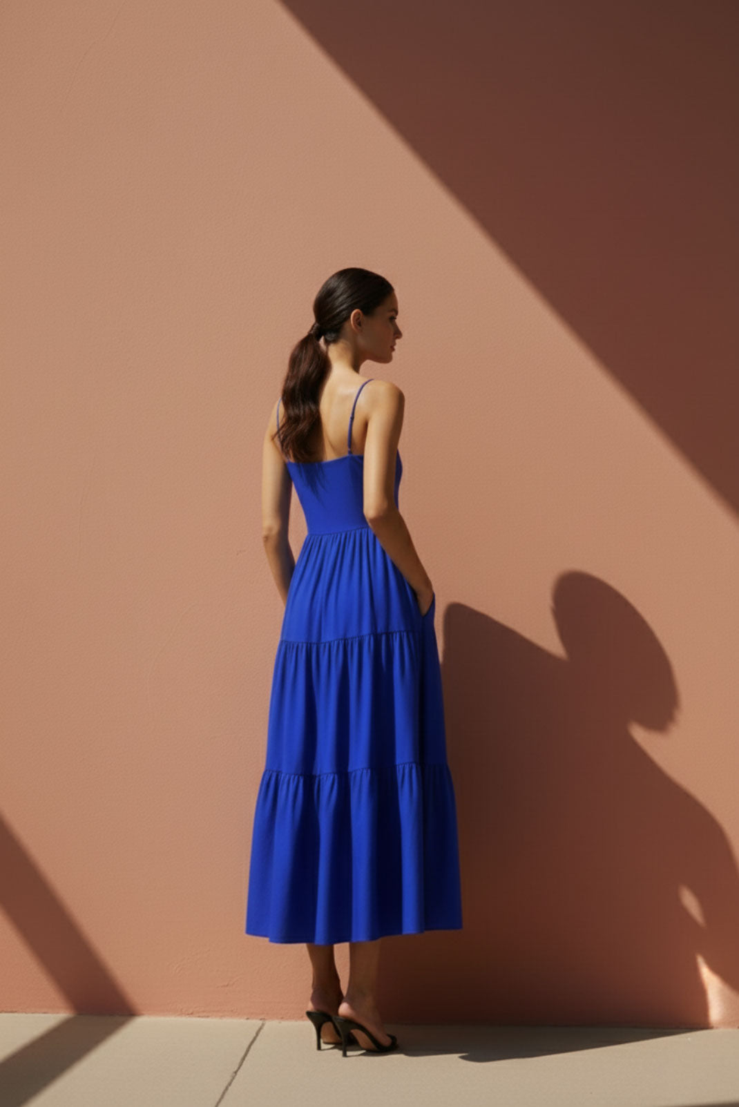 Cobalt Blue Tiered Midi Dress