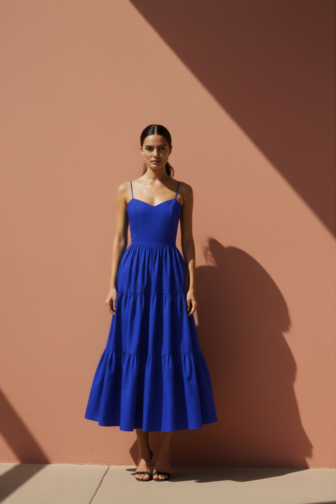Cobalt Blue Tiered Midi Dress