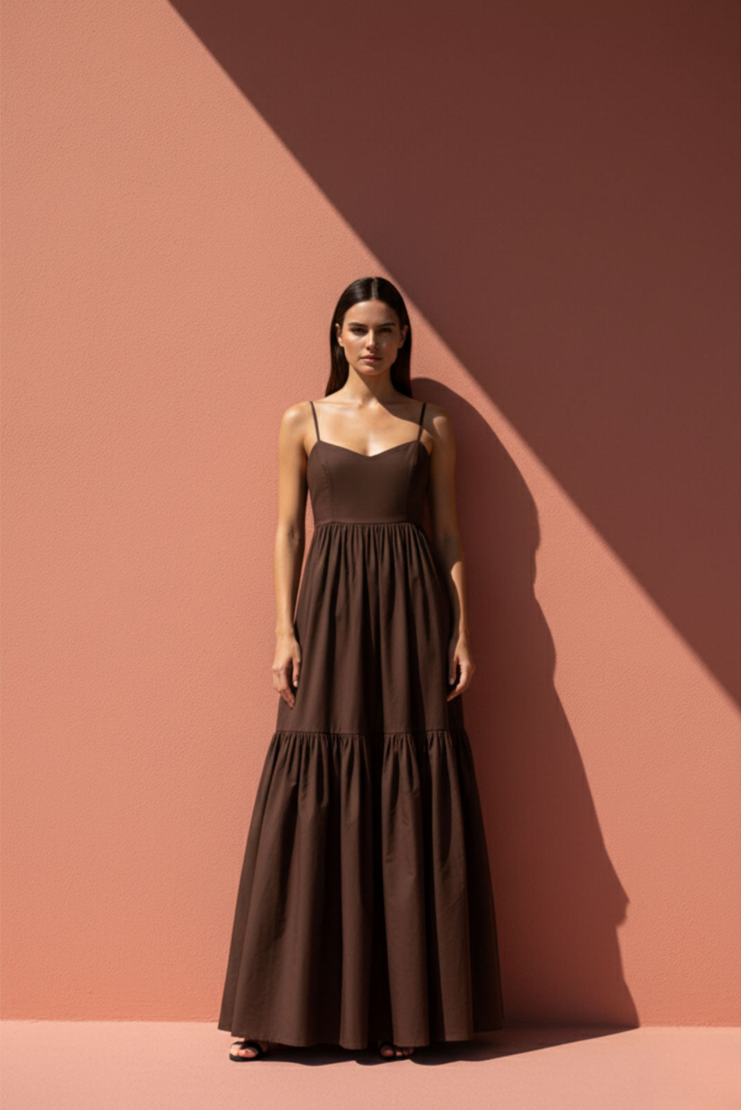 Umber Brown Two-Tier Maxi Dress
