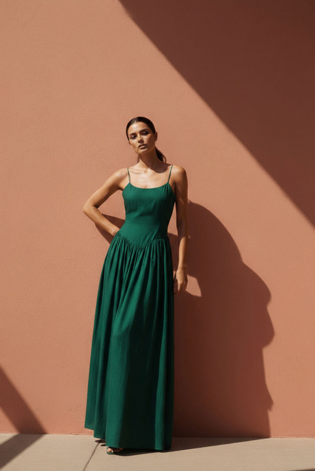 Verdant Green Drop-Waist Maxi Dress