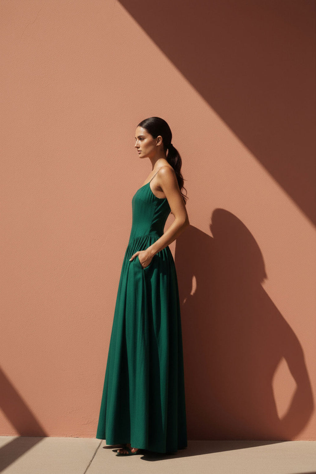 Verdant Green Drop-Waist Maxi Dress
