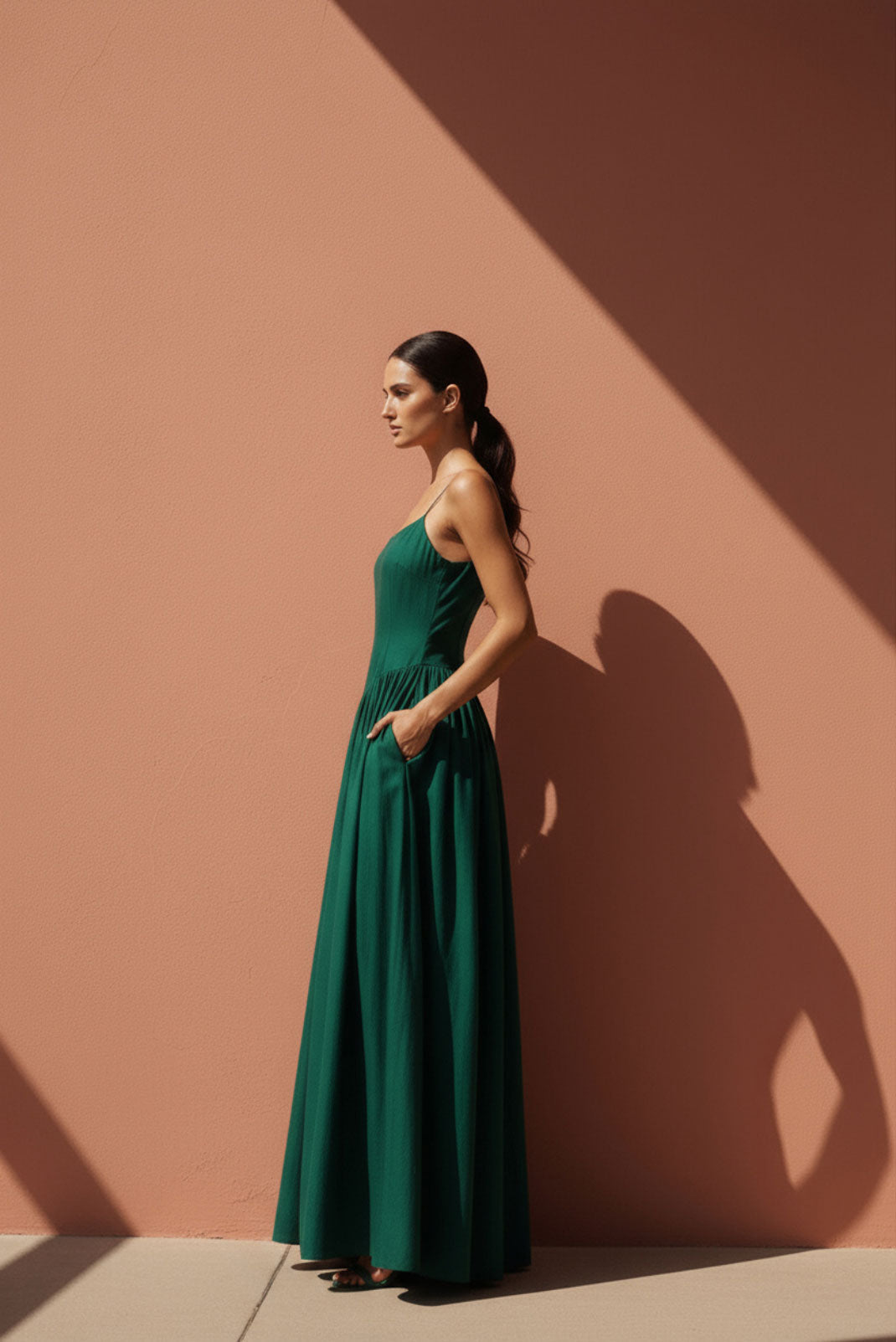 Verdant Green Drop-Waist Maxi Dress