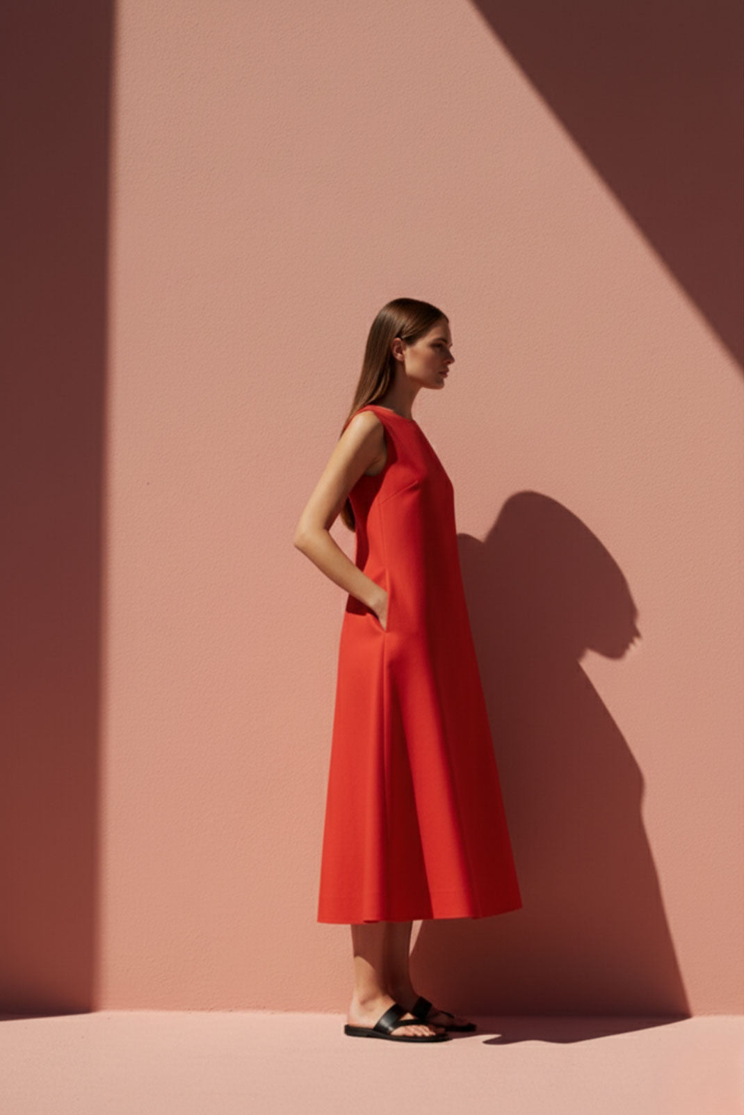 Sienna Red A-Line Shift Midi Dress