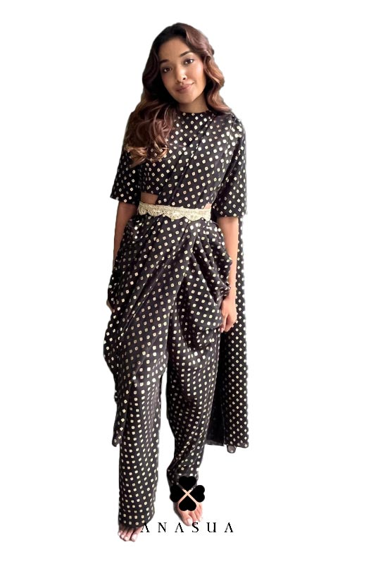 Black Foil Dhoti Saree Set | Anasua