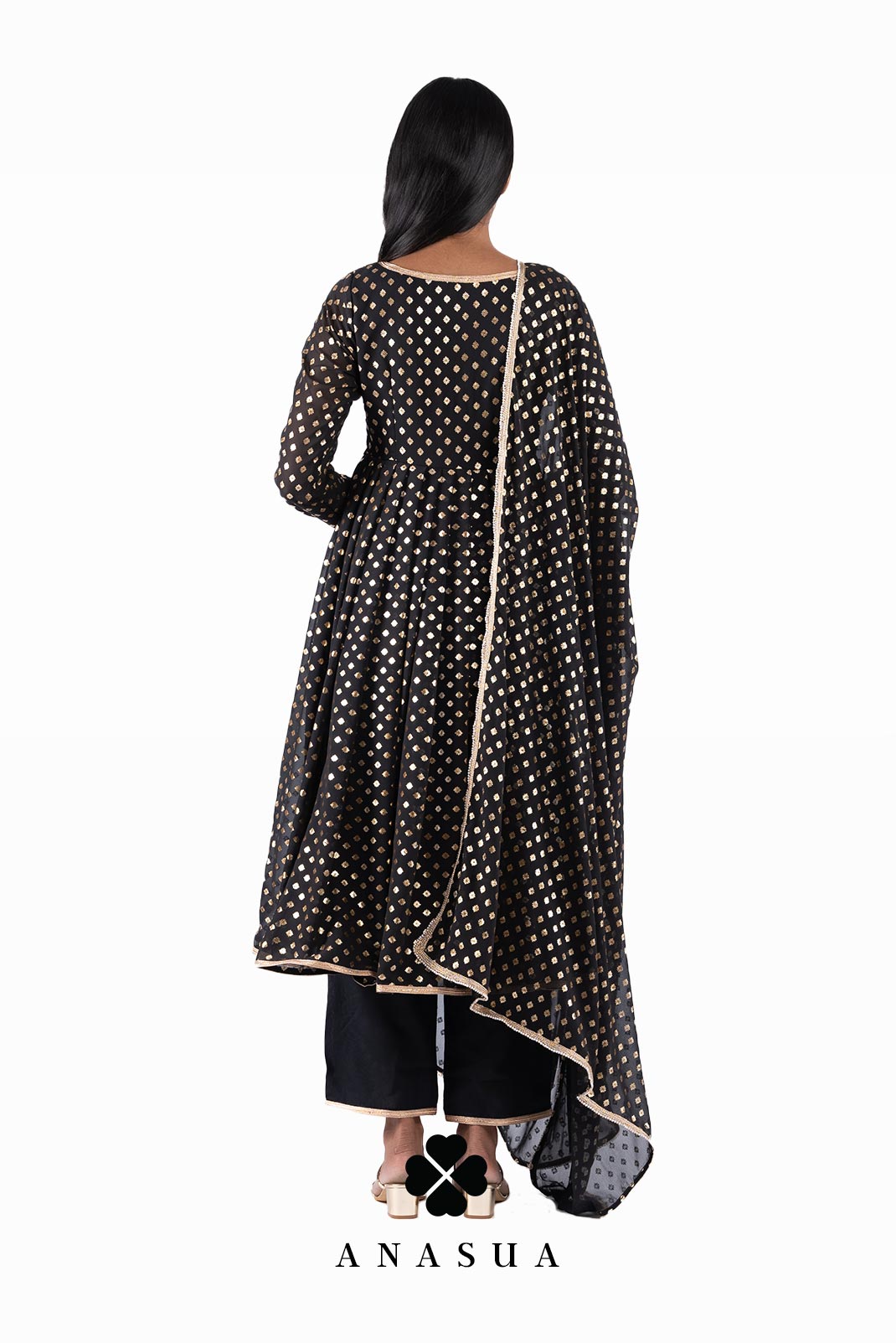 Black Foil Anarkali Suit Set | Anasua