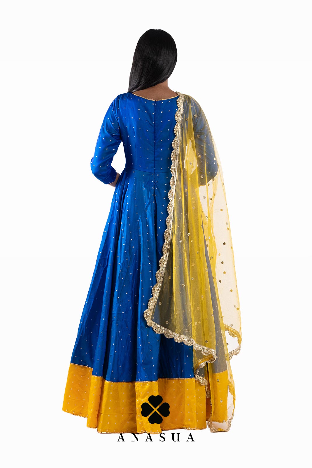 Blue and Yellow Anarkali Dress Set | Anasua