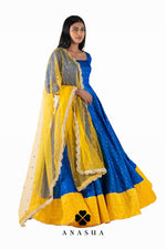 Blue and Yellow Anarkali Dress Set | Anasua