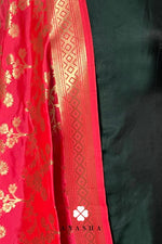 Emerald Green Silk A-Line Kurta Set with Red Banaras Dupatta | Anasua