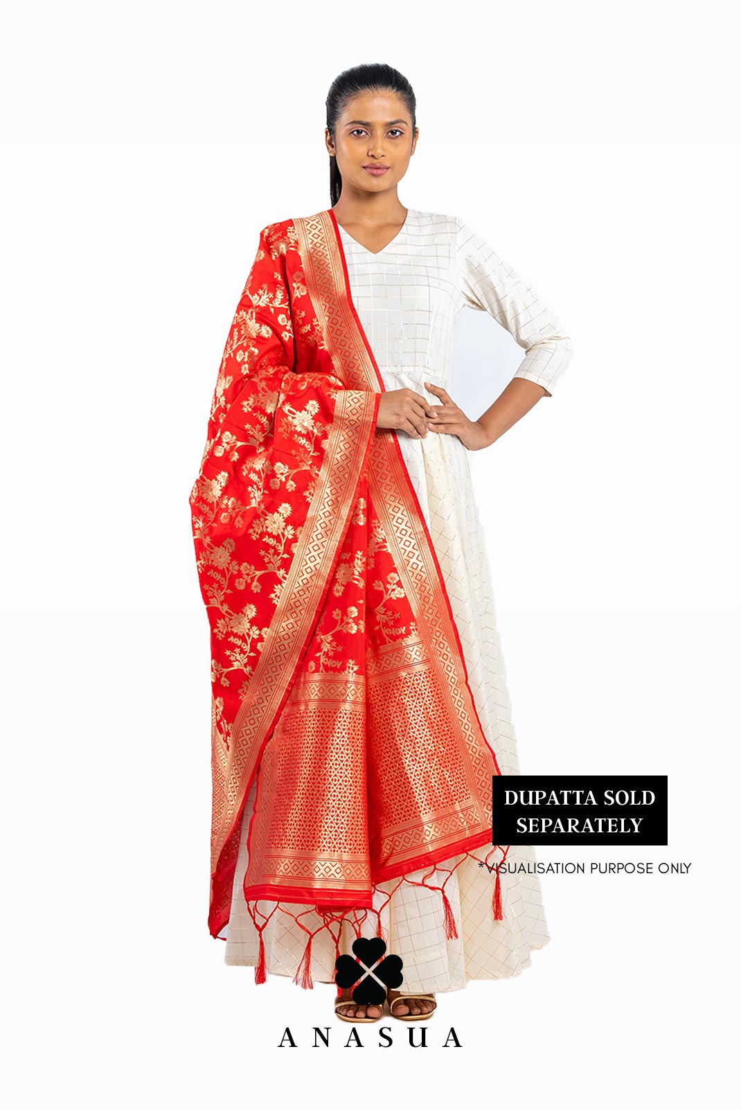 Floral Red Banarasi Dupatta | Anasua