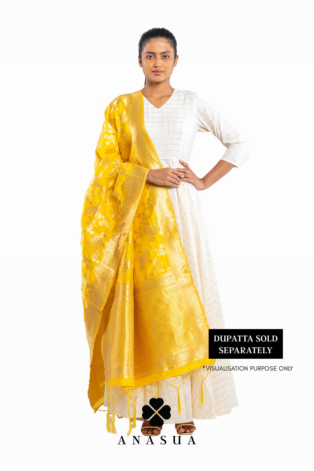 Floral Yellow Banarasi Dupatta | Anasua