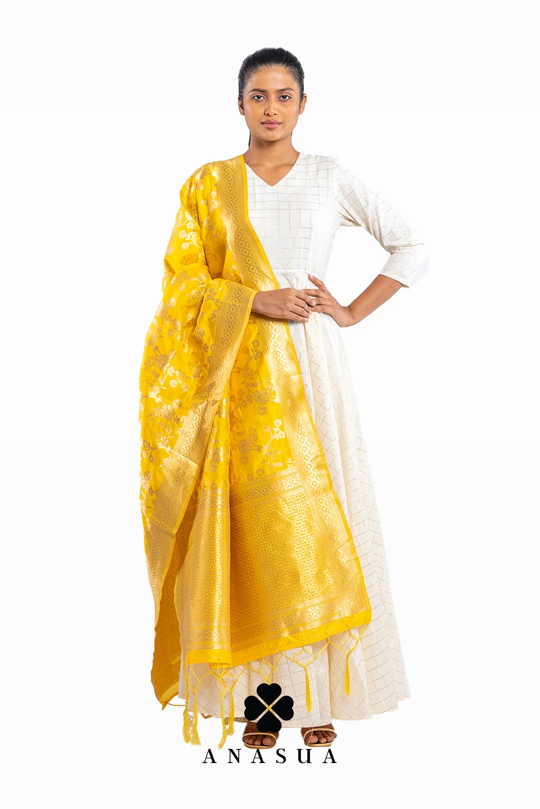 Floral Yellow Banarasi Dupatta | Anasua