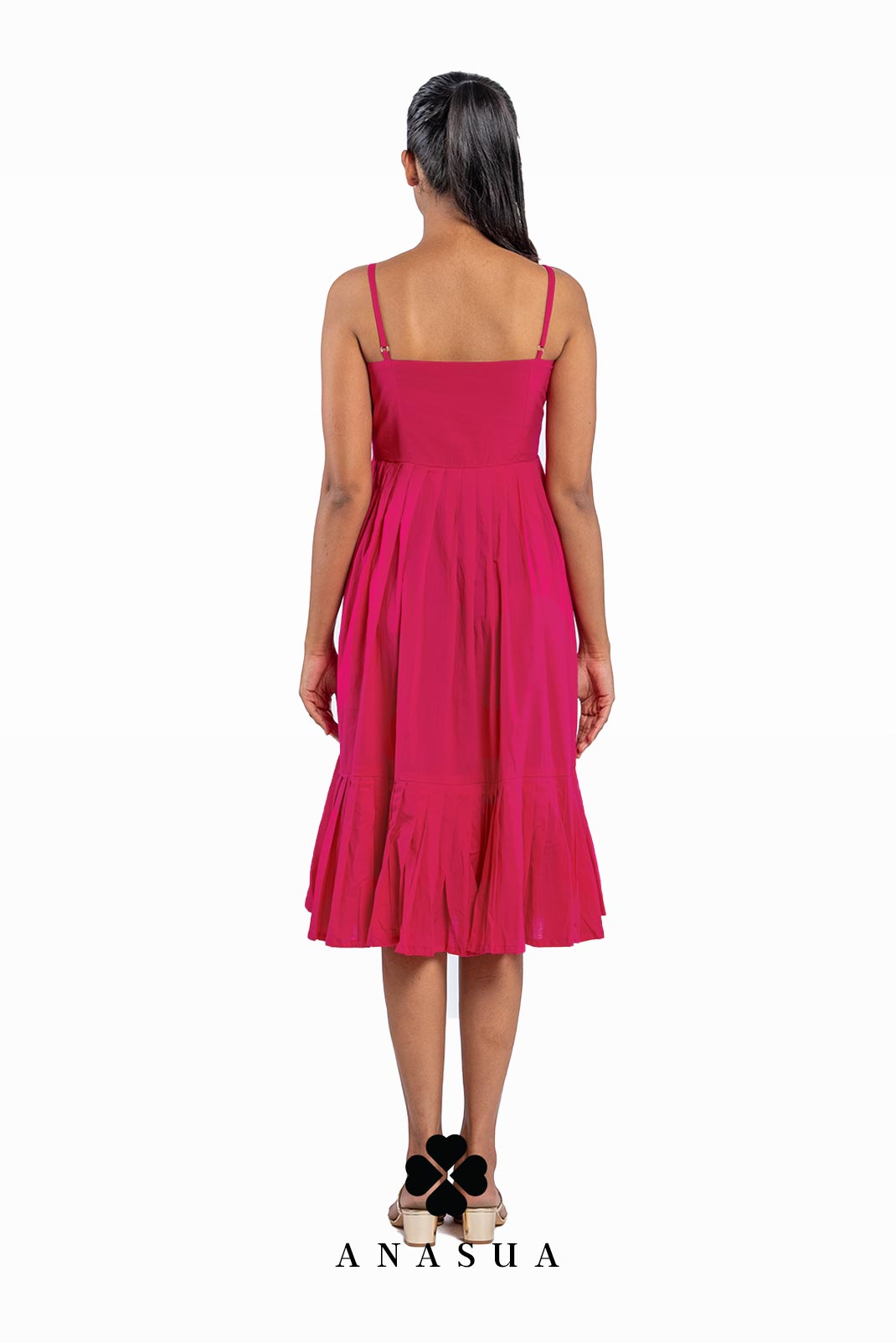 Fuchsia Pink Spaghetti Strap Midi Sundress | Anasua