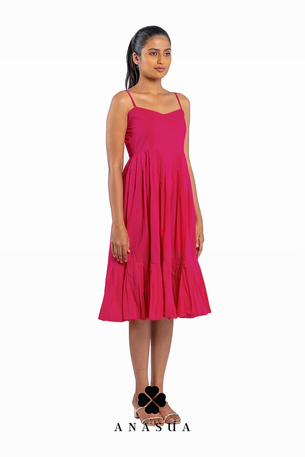 Fuchsia Pink Spaghetti Strap Midi Sundress | Anasua