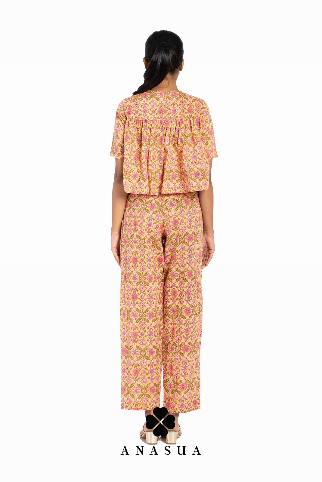 Light Orange Floral Flare Top & Pant Co-Ord Set | Anasua