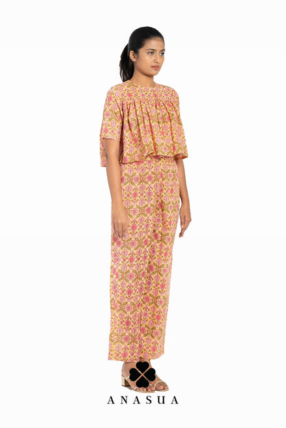 Light Orange Floral Flare Top & Pant Co-Ord Set | Anasua