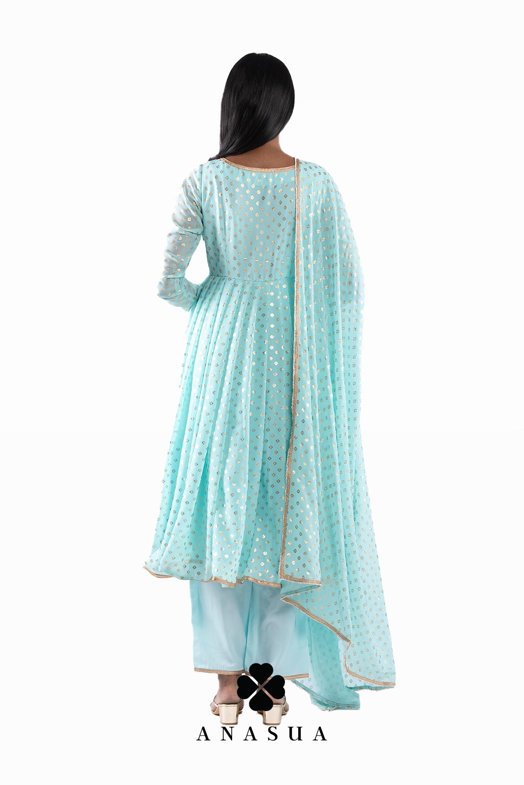 Mint Green Foil Anarkali Suit Set | Anasua