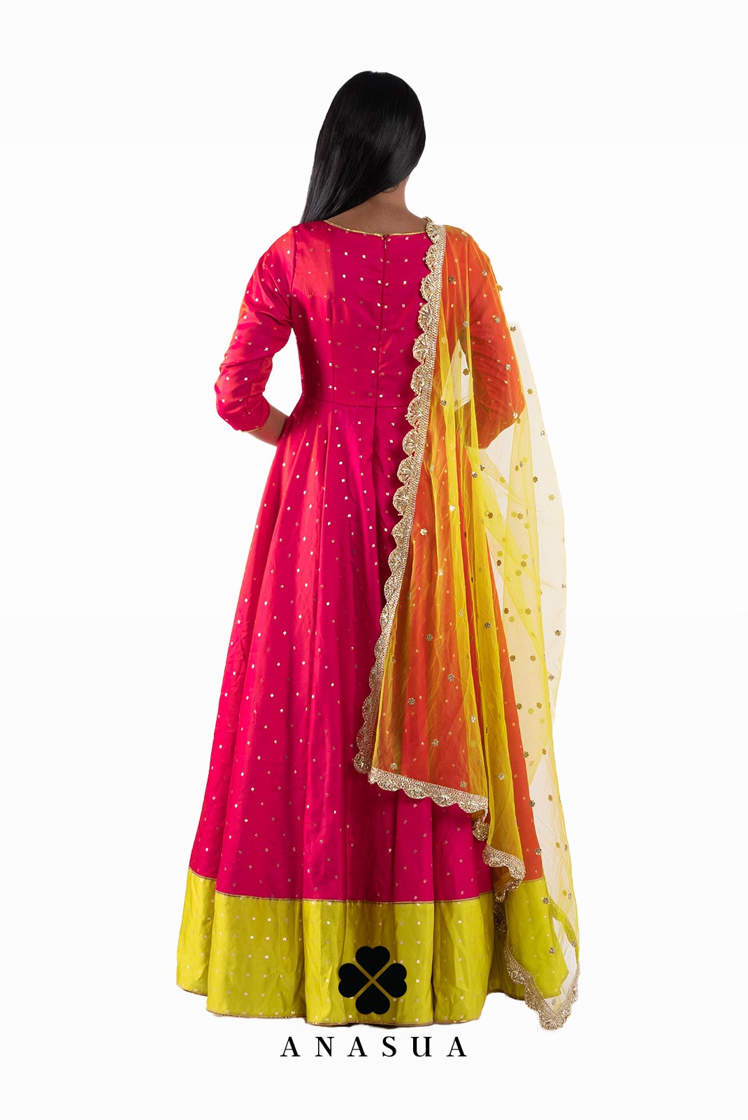 Pink and Lime Anarkali Dress Set | Anasua