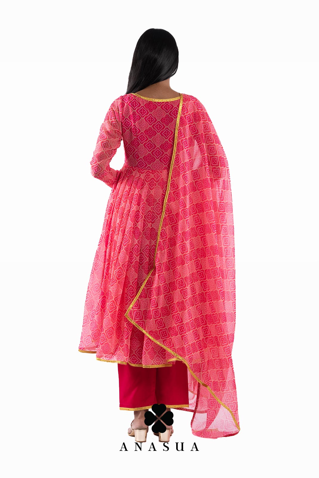 Pink Bandhani Anarkali Suit Set | Anasua