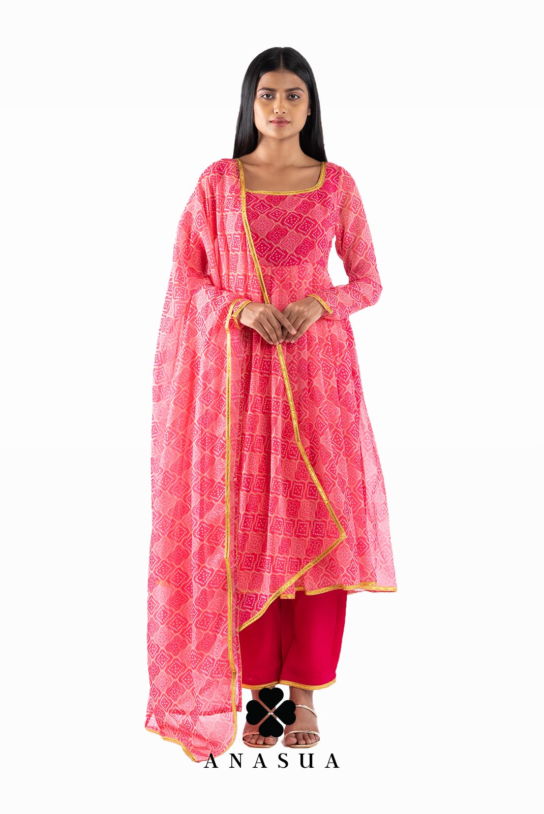 Pink Bandhani Anarkali Suit Set | Anasua