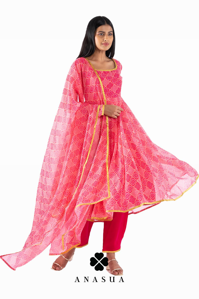 Pink Bandhani Anarkali Suit Set | Anasua